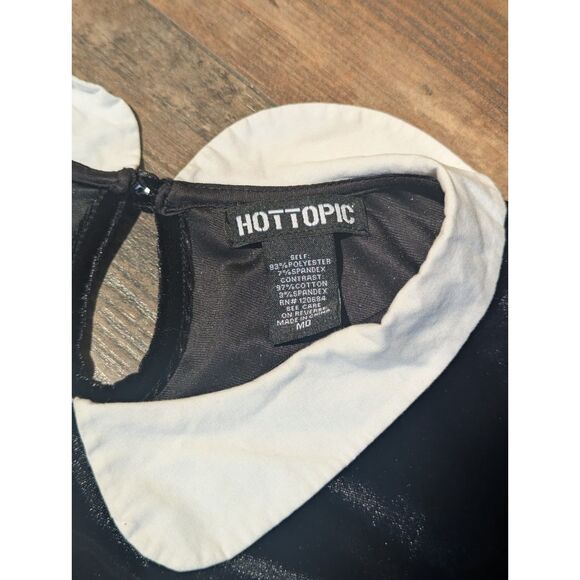 Hot Topic Black Velvet White Collar Mini Dress Medium Goth Wednesday Addams - Picture 4 of 4